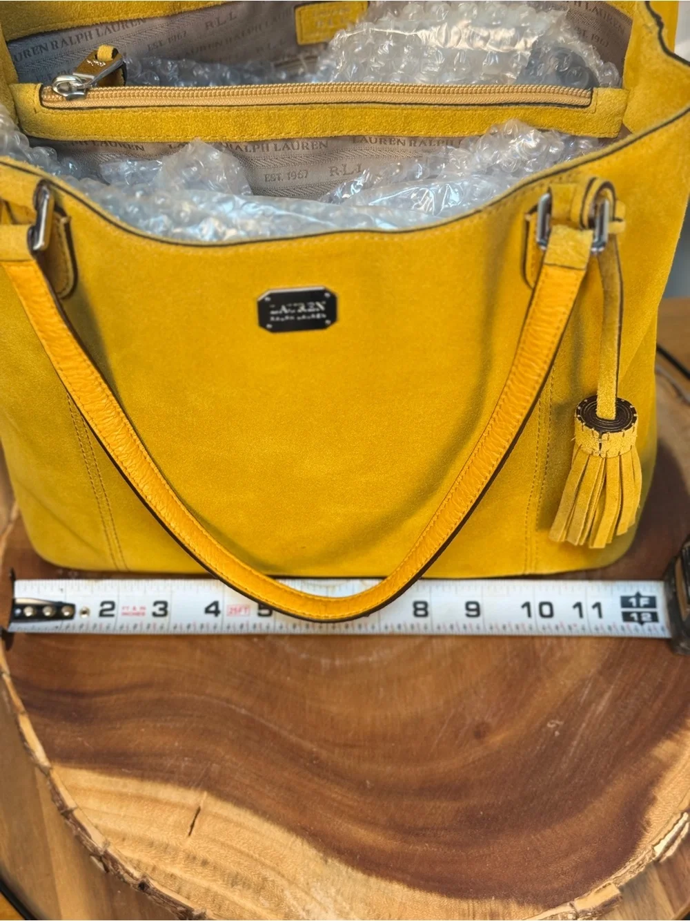 Lauren Ralph Lauren Suede Bucket Hobo Shoulder Bag in Mustard Yellow